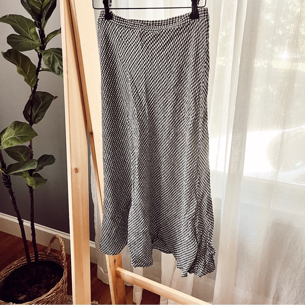 Vintage Caroline Little Plaid Check Black White MIDI Skirt Made In USA Rayon